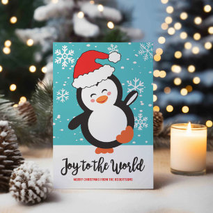 Dancing Penguin Joy Snowflakes Christmas Holiday Card