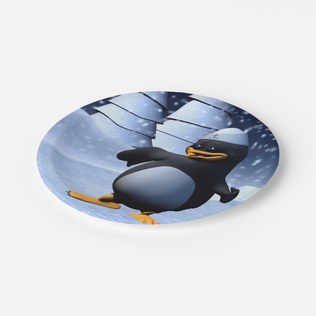 Dancing Penguin Paper Plate (Angled)