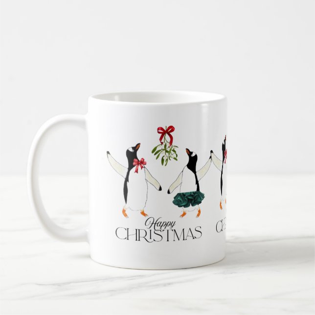 Dancing Penguins Christmas Coffee Mug (Left)