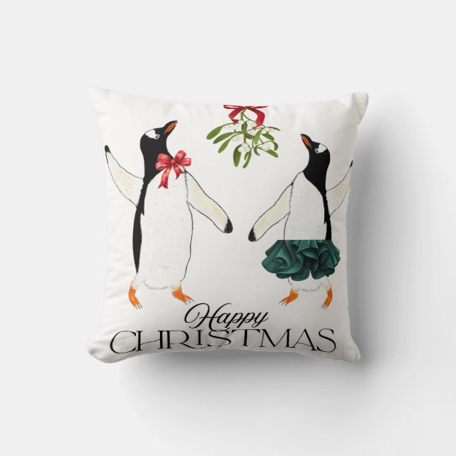Dancing Penguins Christmas Cushion (Front)