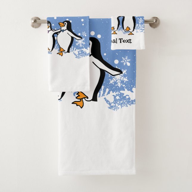 Dancing Penguins Design Bath Towel Set (Insitu)