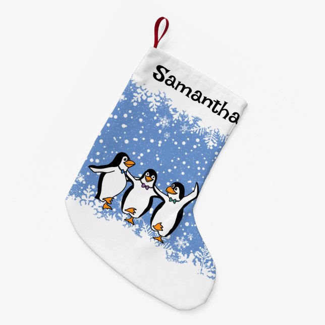 Dancing Penguins Design Small Christmas Stocking (Front (Hanging))