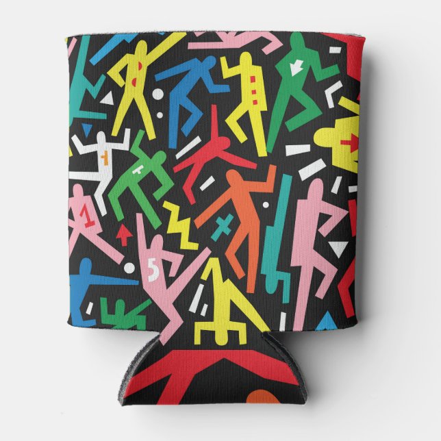 Dancing people, doodle set pattern. can cooler (Front)