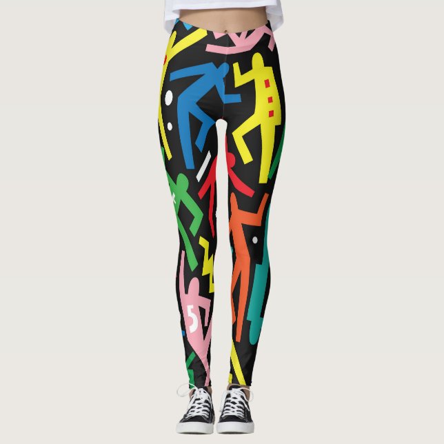 Dancing people, doodle set pattern. leggings (Front)