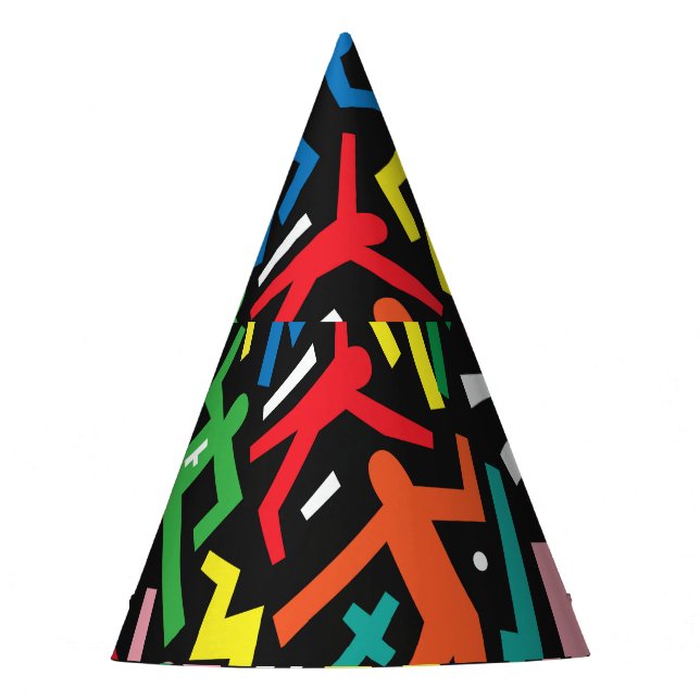 Dancing people, doodle set pattern. party hat (Front)