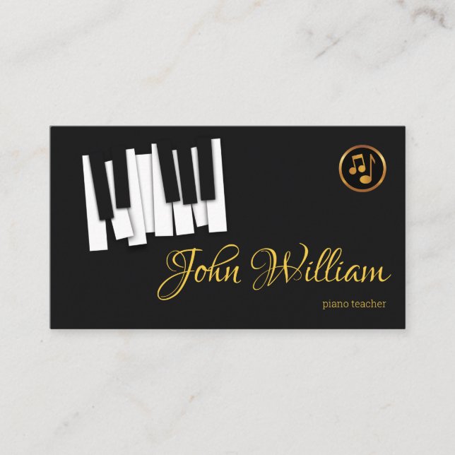 Dancing Piano Keys Minimalist Grand Pianist Business Card (Front)