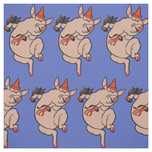 Dancing Pig Antique Cute Dancer Fabric (Swatch)