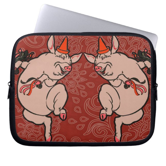 Dancing Pig Antique Cute Dancer Laptop Sleeve (Front)