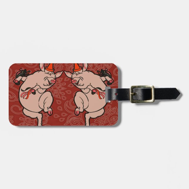 Dancing Pig Antique Cute Dancer Luggage Tag (Front Horizontal)