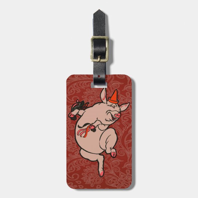 Dancing Pig Antique Cute Dancer Luggage Tag (Front Vertical)