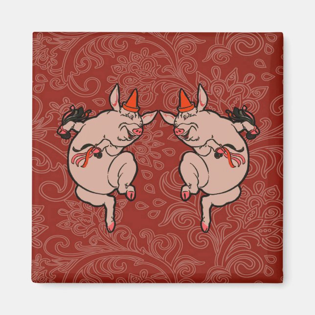 Dancing Pig Antique Cute Dancer Magnet (Front)