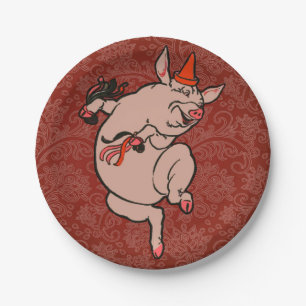 Dancing Pig Antique Cute Dancer Paper Plate