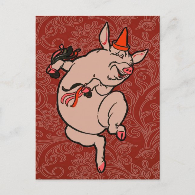 Dancing Pig Antique Cute Dancer Postcard (Front)