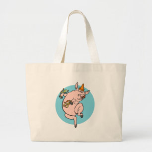Dancing Pig Large Tote Bag