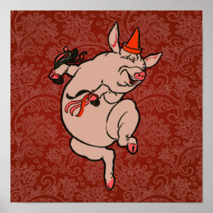 Dancing Pig Vintage Cute Dancer Poster