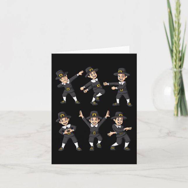Dancing Pilgrim Thanksgiving Day Boys Girls Kid  Card (Front)