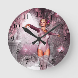 Dancing Pink Ballerina Round Clock
