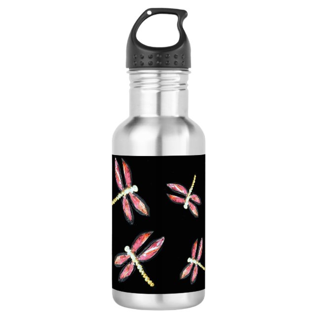 Dancing Pink Dragonfly Bugs 532 Ml Water Bottle (Front)