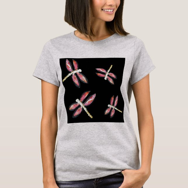 Dancing Pink Dragonfly Bugs T-Shirt (Front)