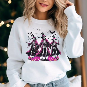 Dancing Pink Skeleton Halloween Witch Sweatshirt