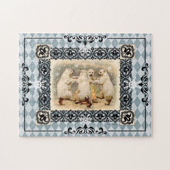 Dancing Polar Bears Blue Harlequin Jigsaw Puzzle  (Horizontal)