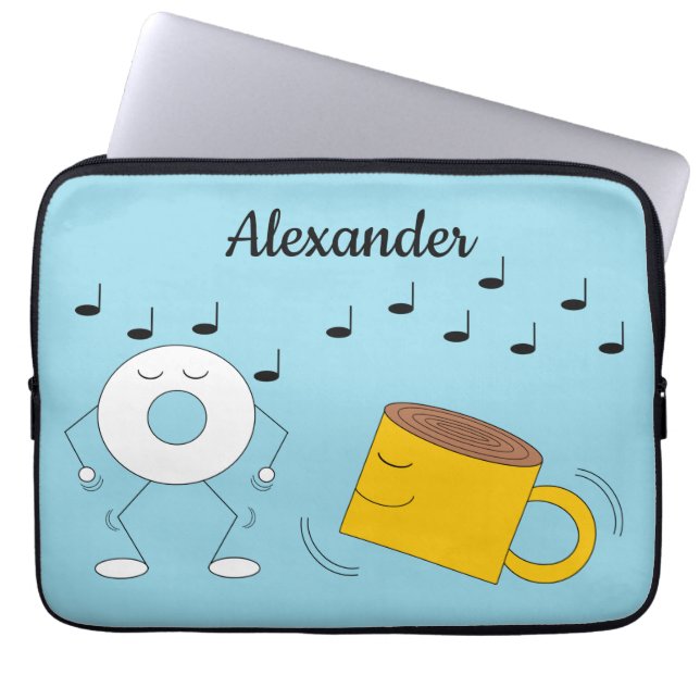 Dancing Powdered Doughnut & Coffee Mug:  Laptop Sleeve (Front)