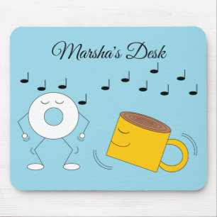 Dancing Powdered Doughnut & Coffee Mug: Mouse Pad