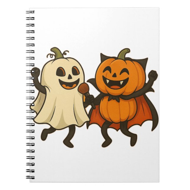 Dancing Pumpkins in Halloween Costumes – Funny Gho Notebook (Front)