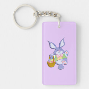 Dancing Purple Easter Bunny Lavender Key Ring