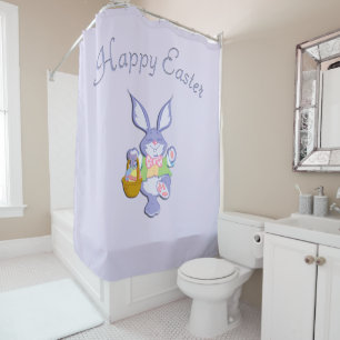 Dancing Purple Easter Bunny Lavender Shower Curtain