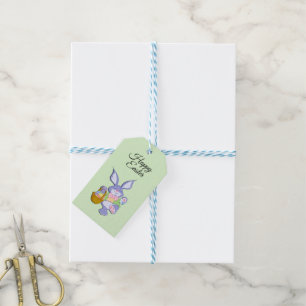 Dancing Purple Easter Bunny Mint Green Gift Tags