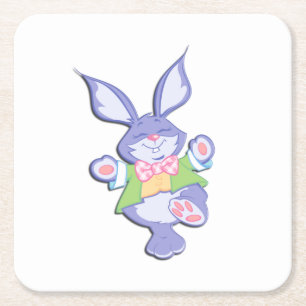Dancing Purple Easter Bunny Square Paper Coaster