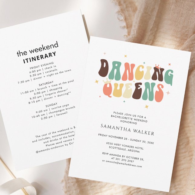 Dancing Queen Bachelorette Weekend Itinerary Retro Invitation (Dancing Queen Bachelorette Weekend Itinerary Retro Invitation)