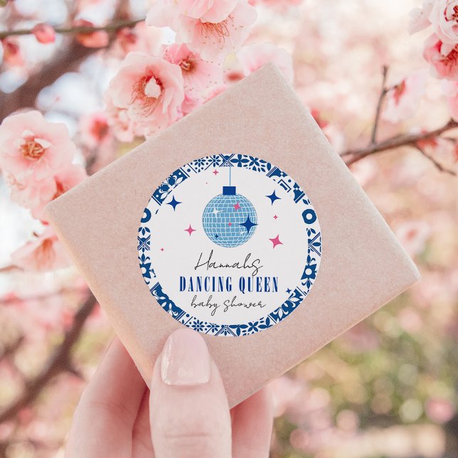 Dancing Queen greek Musical disco baby shower Classic Round Sticker (Creator Uploaded)