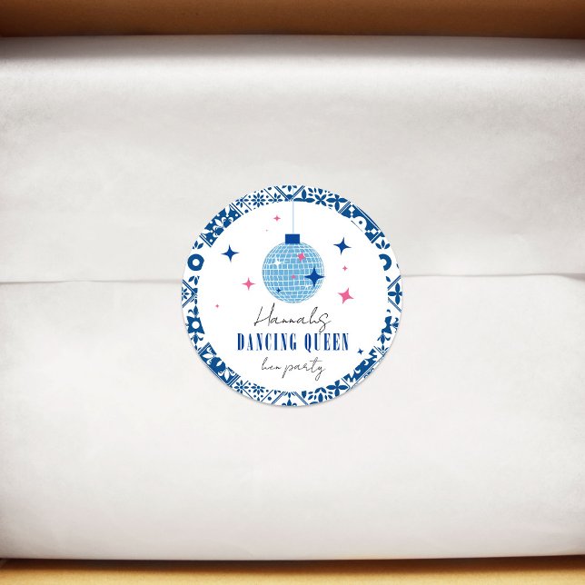 Dancing Queen greek Musical disco Hen Party Classic Round Sticker (Creator Uploaded)