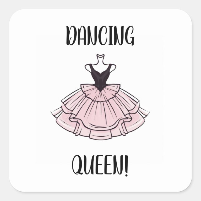 Dancing Queen Pink and Black Ballet Dance Dress Square Sticker (Front)