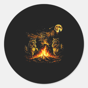 Dancing raccoons campfire forest moon funny classic round sticker