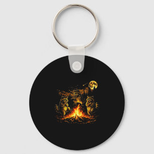 Dancing raccoons campfire forest moon funny key ring