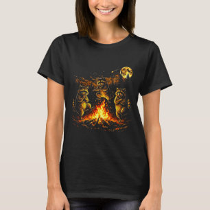 Dancing raccoons campfire forest moon funny T-Shirt