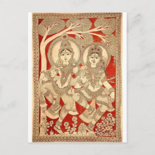 DANCING RADHA KRISHNA KALAMKARI ART OF INDIA POSTCARD