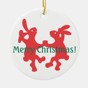 Dancing Red Bunnies Christmas Ornament