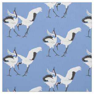 Dancing red-crested cranes fabric