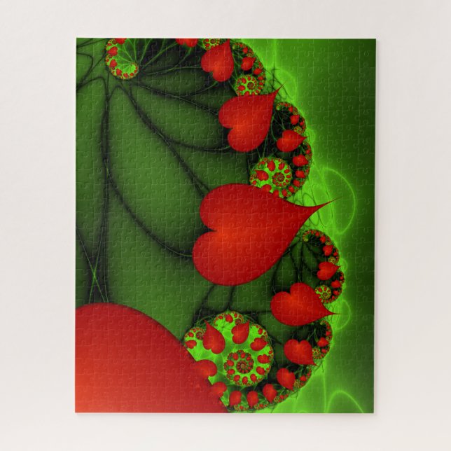 Dancing Red Hearts Modern Abstract Fractal Art Jigsaw Puzzle (Vertical)