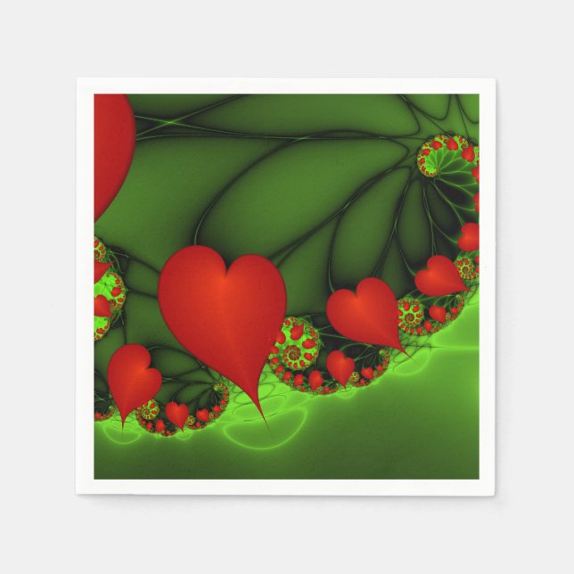 Dancing Red Hearts Modern Abstract Fractal Art Napkin (Front)
