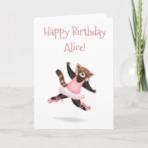Dancing red panda personalised birthday card