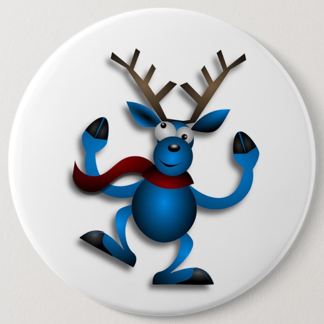 DANCING REINDEER 6 CM ROUND BADGE (Front)