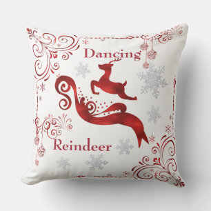 Dancing Reindeer/Damask Christmas Pillow