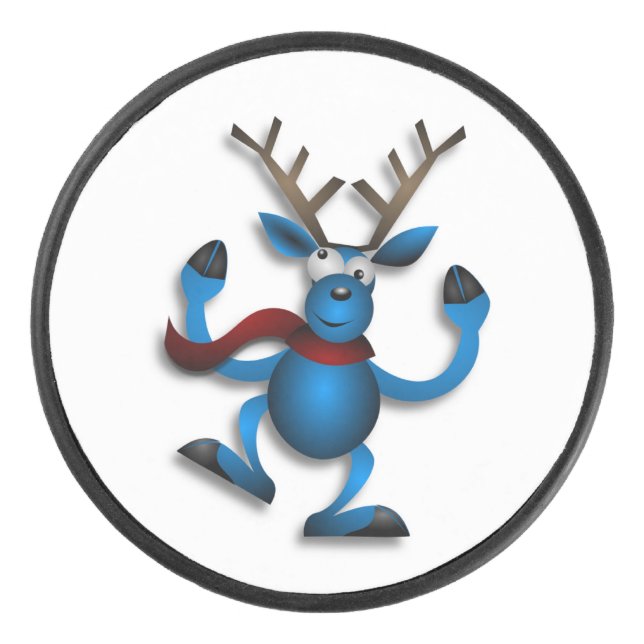 DANCING REINDEER HOCKEY PUCK (Front)