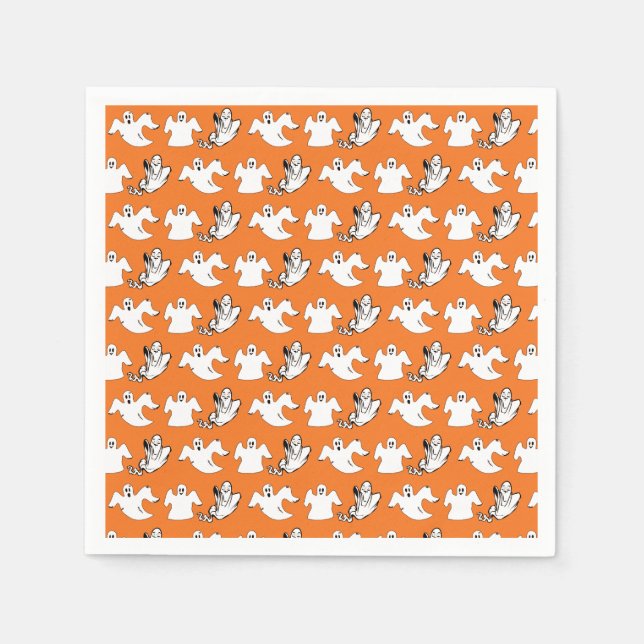 Dancing Rows Of Flying Ghosts Halloween Party Napkin (Front)