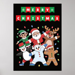 Dancing Santa Elf and friends Holiday  Poster
